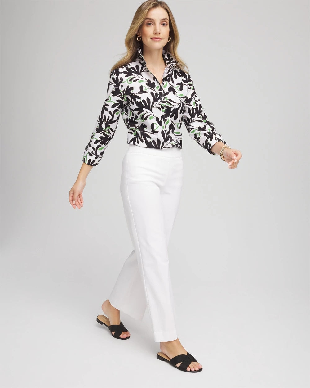 Chico's Sale Salted Lime No Iron™ Abstract Floral Shirt