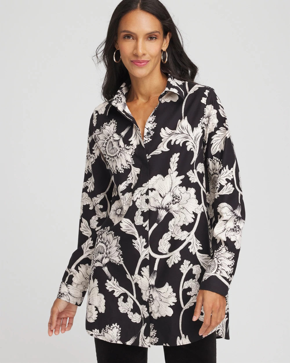 Chico's Outlet Black No Iron™ Bryne Bloom Stretch Tunic