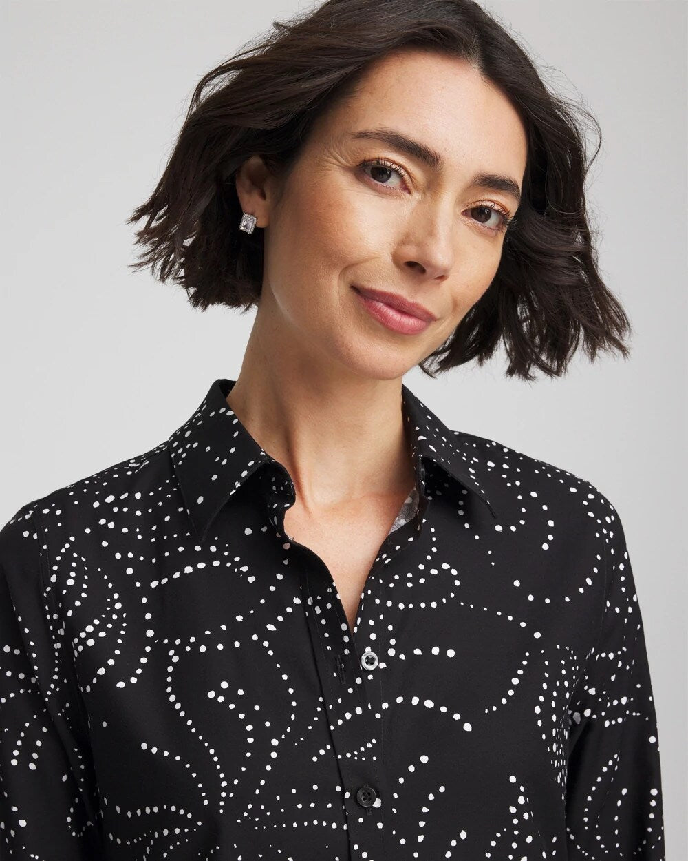 Chico's On Sale Black No Iron™ Findot Print Sateen Shirt