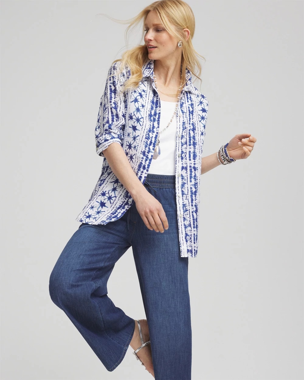 Chico's Online Rich Cobalt No Iron™ Star Print Linen Shirt