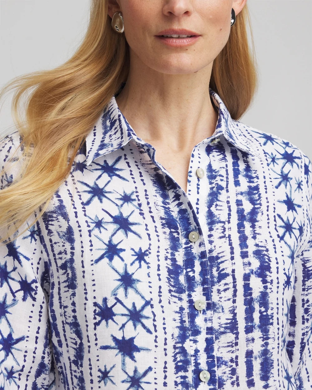 Chico's Online Rich Cobalt No Iron™ Star Print Linen Shirt