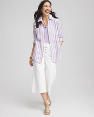 Chico's Discount Plum Shade No Iron™ Plum Striped Linen Shirt