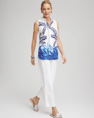 Chico's Sale Blue Casa No Iron™ Palms Sleeveless Sateen Shirt