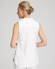 Chico's Sale Blue Casa No Iron™ Palms Sleeveless Sateen Shirt