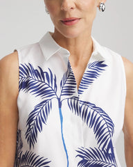 Chico's Sale Blue Casa No Iron™ Palms Sleeveless Sateen Shirt