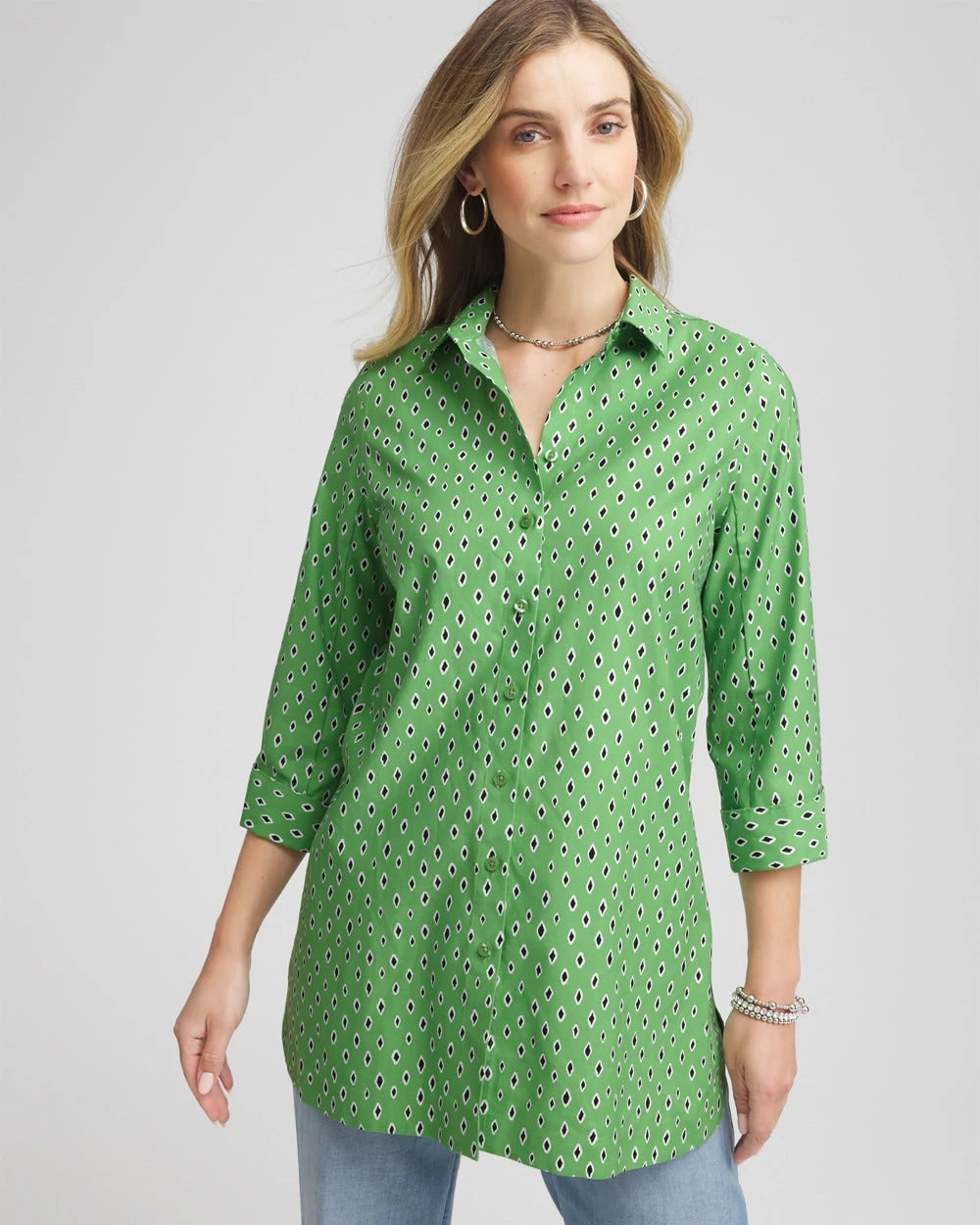Chico's Outlet Salted Lime No Iron™ Geo-Print Tunic