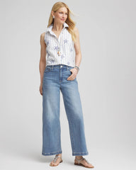 Chico's On Sale Optic White No Iron™ Starfish Striped Sleeveless Sateen Shirt