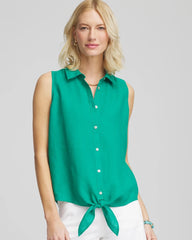 Chico's For Sale Eden Green No Iron™ Linen Tie-Front Sleeveless Shirt