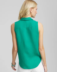 Chico's For Sale Eden Green No Iron™ Linen Tie-Front Sleeveless Shirt