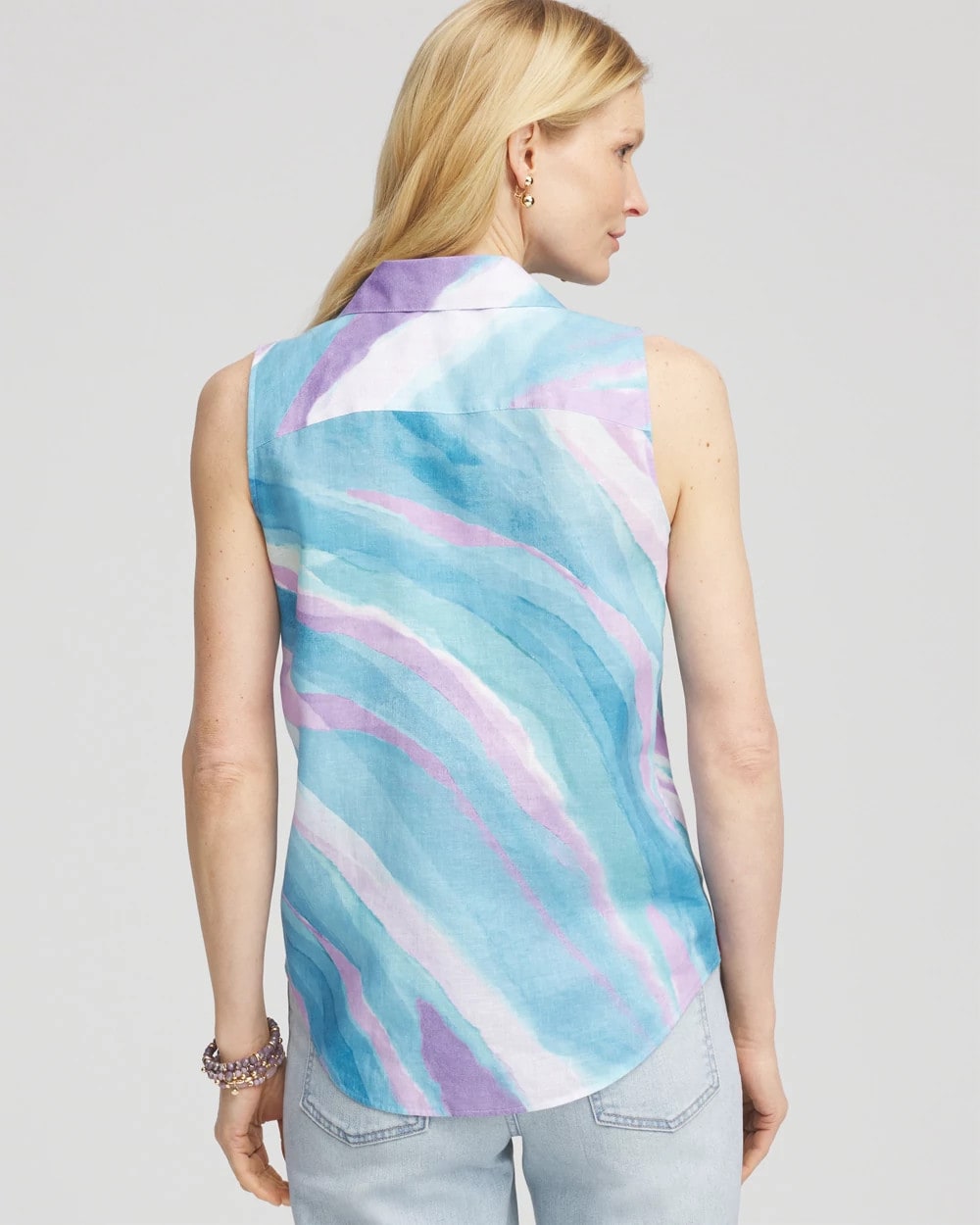 Chico's Online Paradiso Blue No Iron™ Linen Tie-Front Sleeveless Shirt