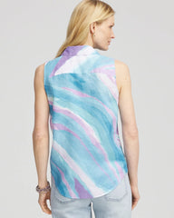 Chico's Online Paradiso Blue No Iron™ Linen Tie-Front Sleeveless Shirt