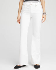 Chico's Outlet Alabaster Girlfriend No Stain Frayed Flared Jeans