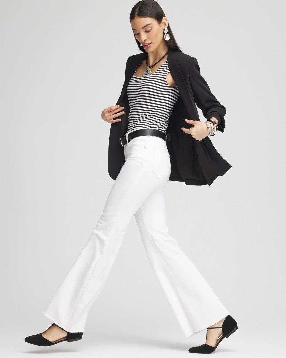 Chico's Outlet Alabaster Girlfriend No Stain Frayed Flared Jeans