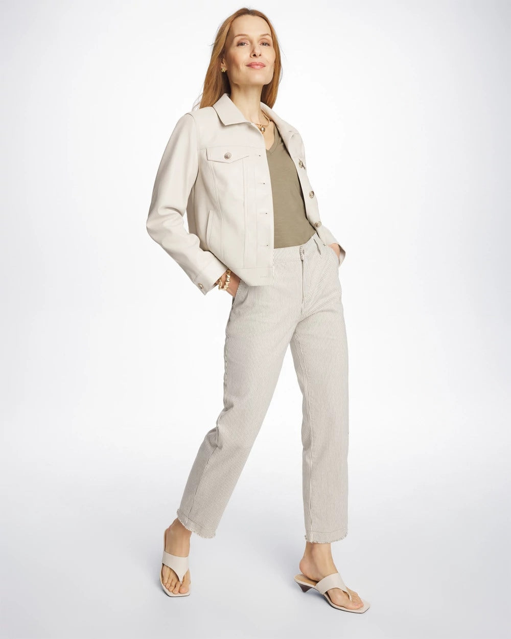 Chico's For Sale Lichen Stripe Girlfriend Straight Ankle Jeans