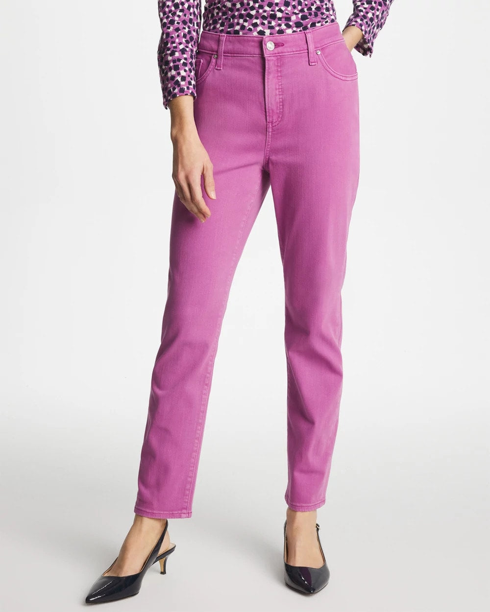 Chico's Discount Violet Shadow Girlfriend Slim Ankle Jeans
