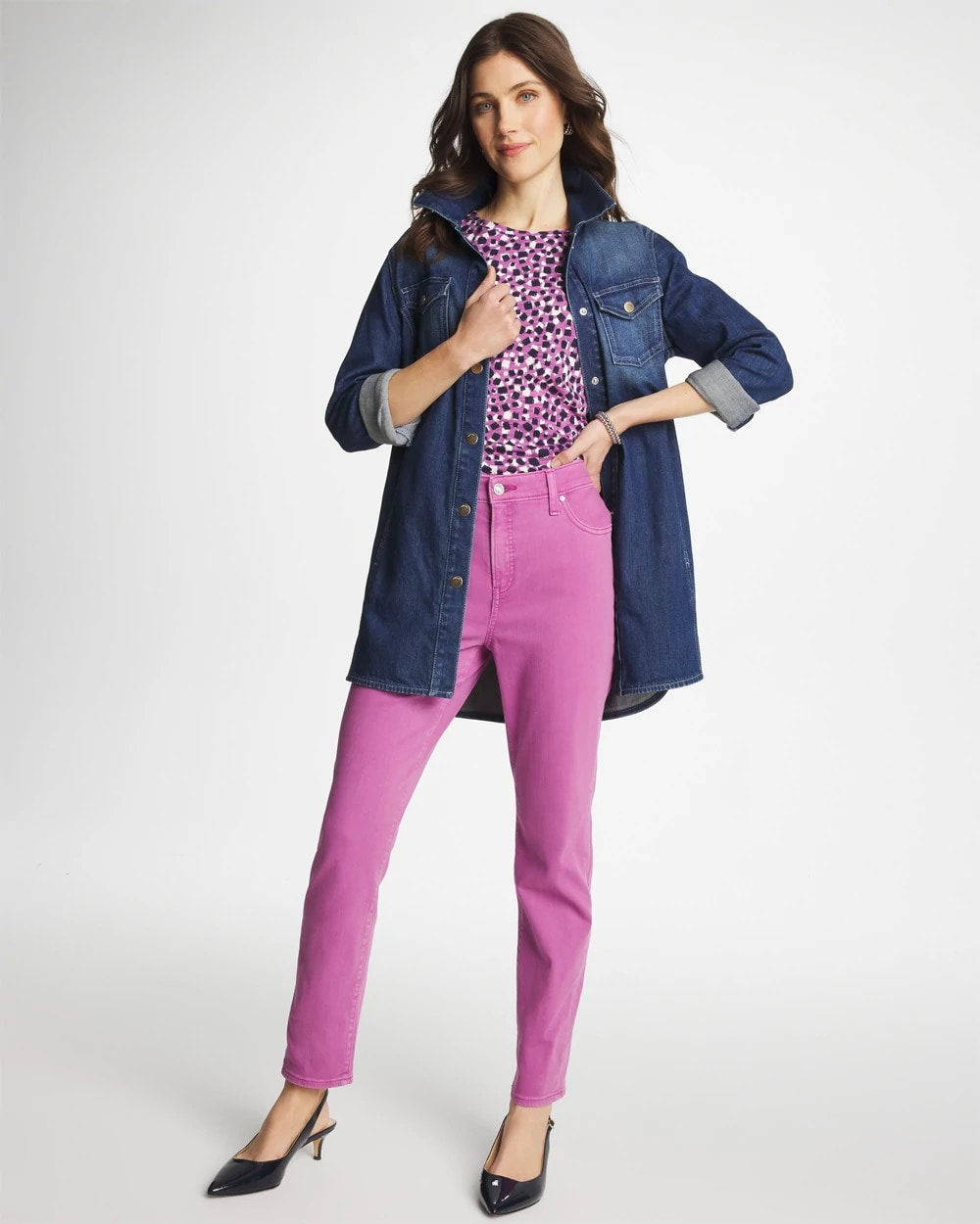 Chico's Discount Violet Shadow Girlfriend Slim Ankle Jeans