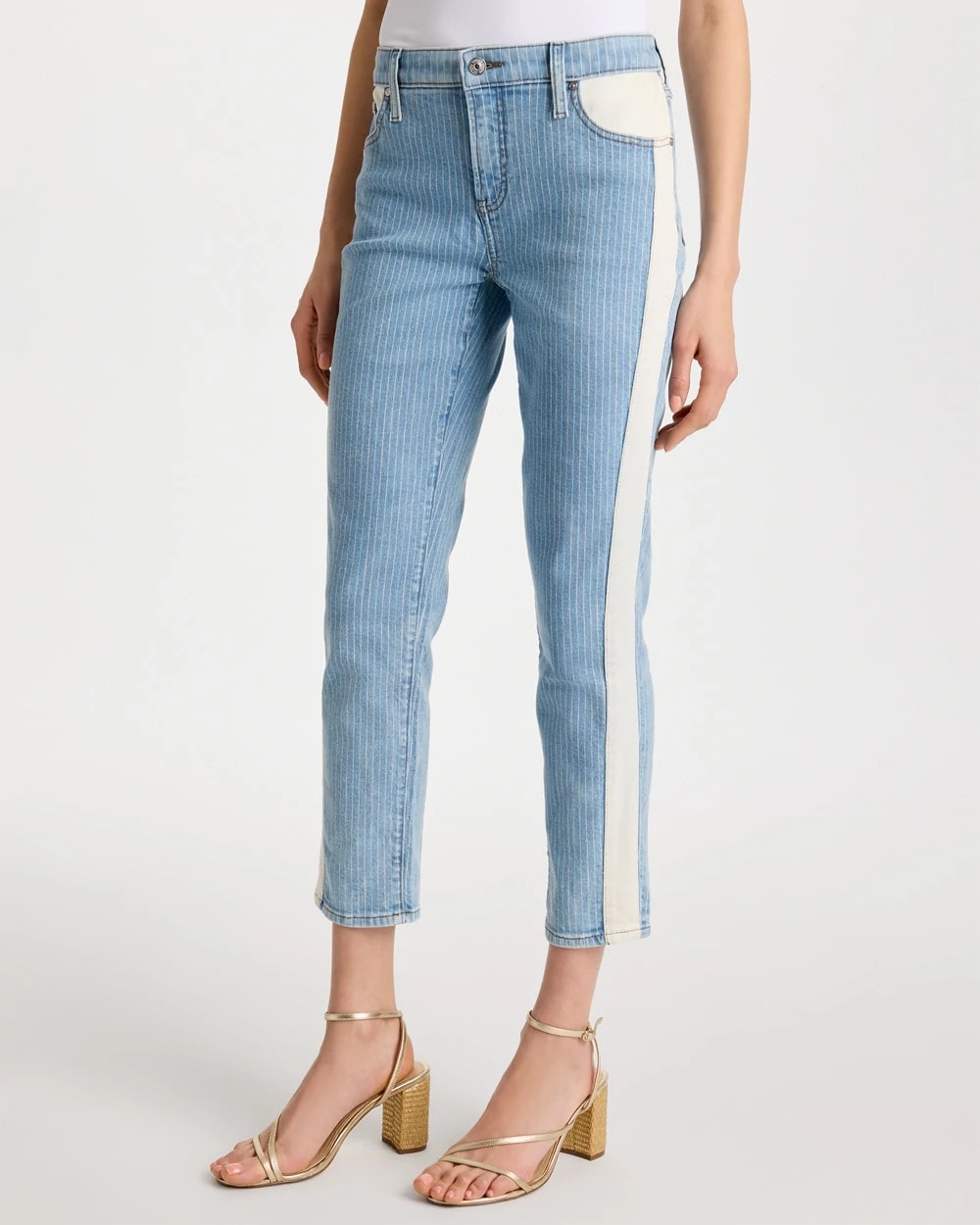 Chico's Sale Indigo Girlfriend Ticking Stripe Crop Jeans