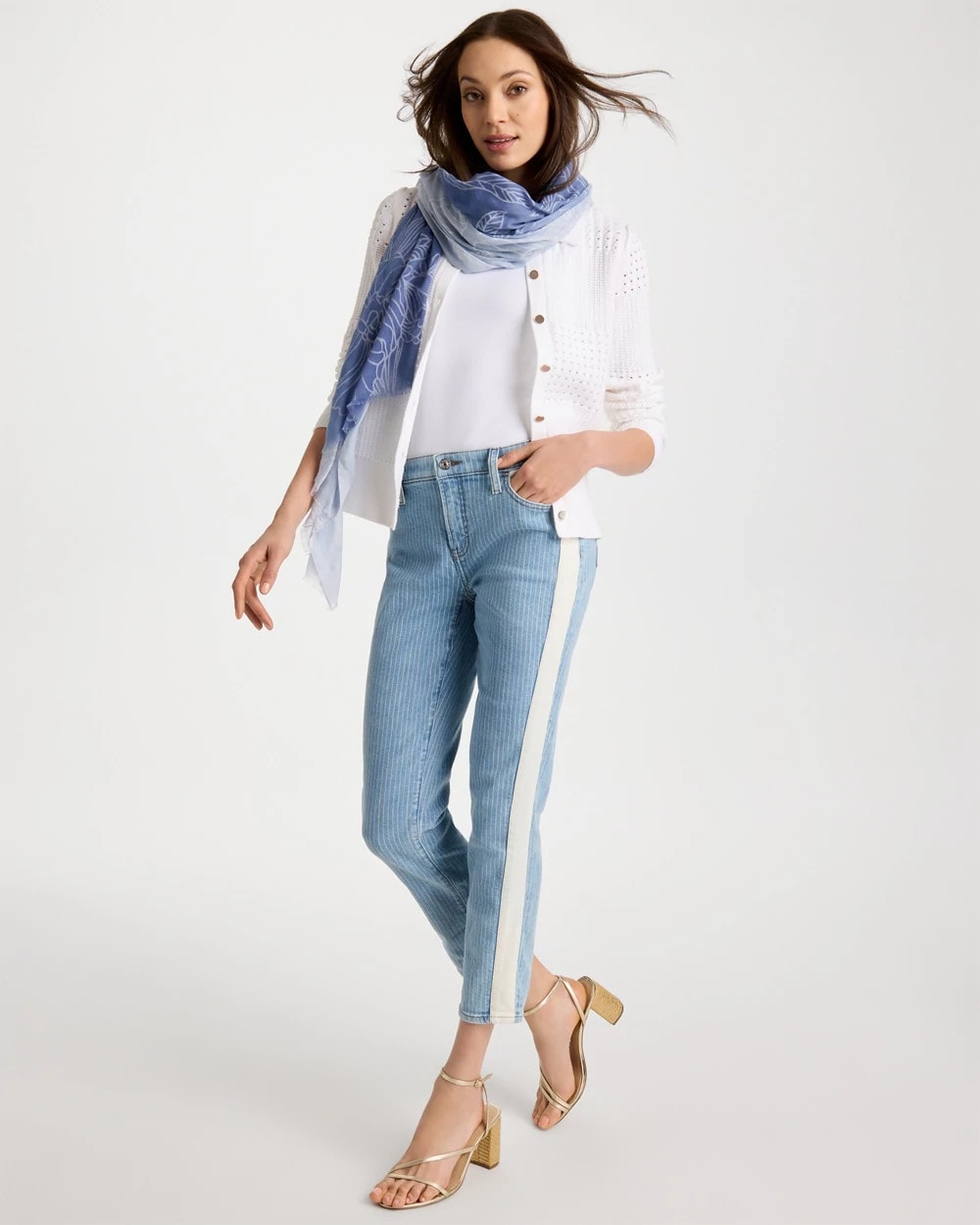 Chico's Sale Indigo Girlfriend Ticking Stripe Crop Jeans