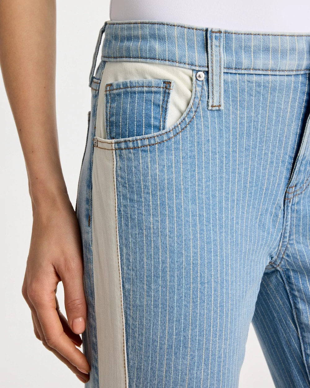 Chico's Sale Indigo Girlfriend Ticking Stripe Crop Jeans