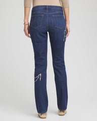 Chico's Sale Sequoia Indigo Sequins Rose Girlfriend Slim-Leg Jeans