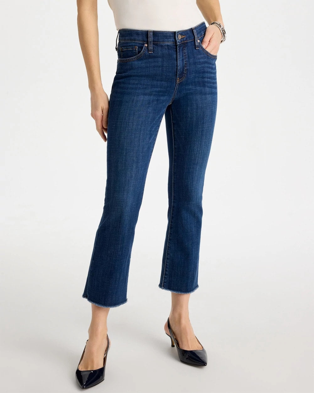 Chico's Online Carina Indigo Petite Girlfriend Fray Hem Kick Flares