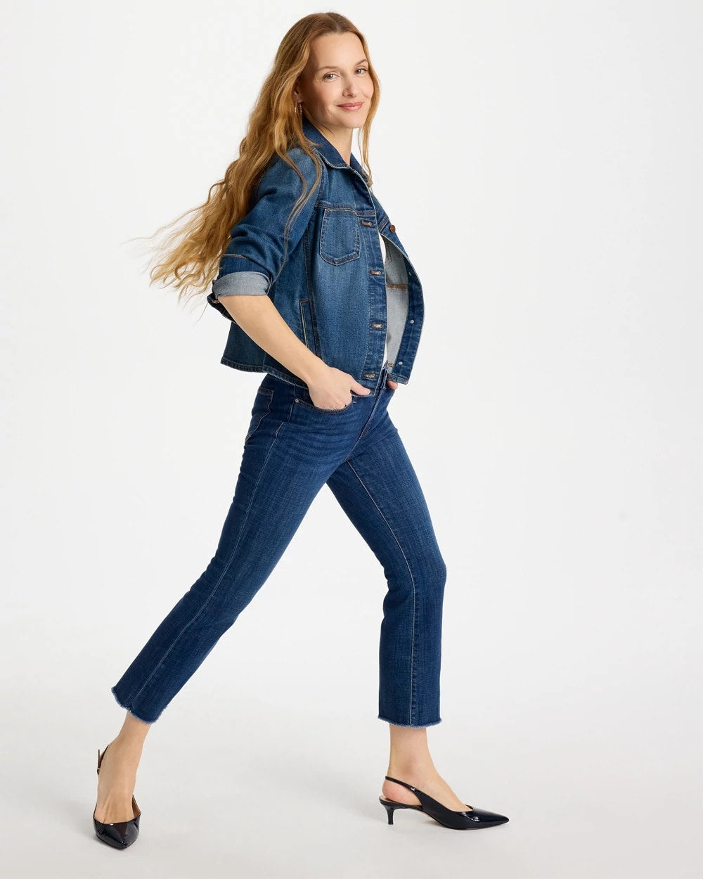 Chico's Online Carina Indigo Petite Girlfriend Fray Hem Kick Flares