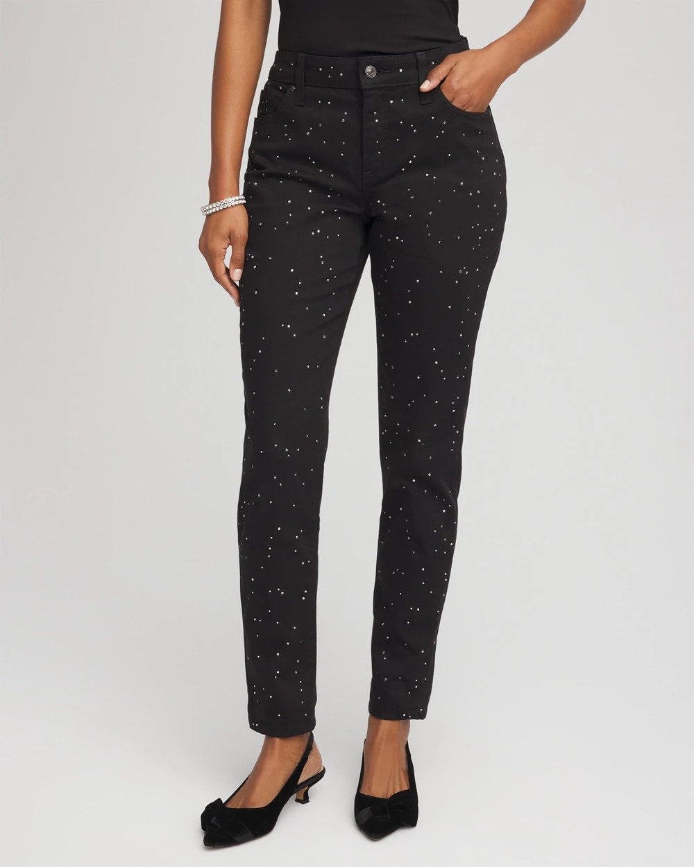 Chico's Sale Black Stone Embellished Girlfriend Slim Ankle Jeans