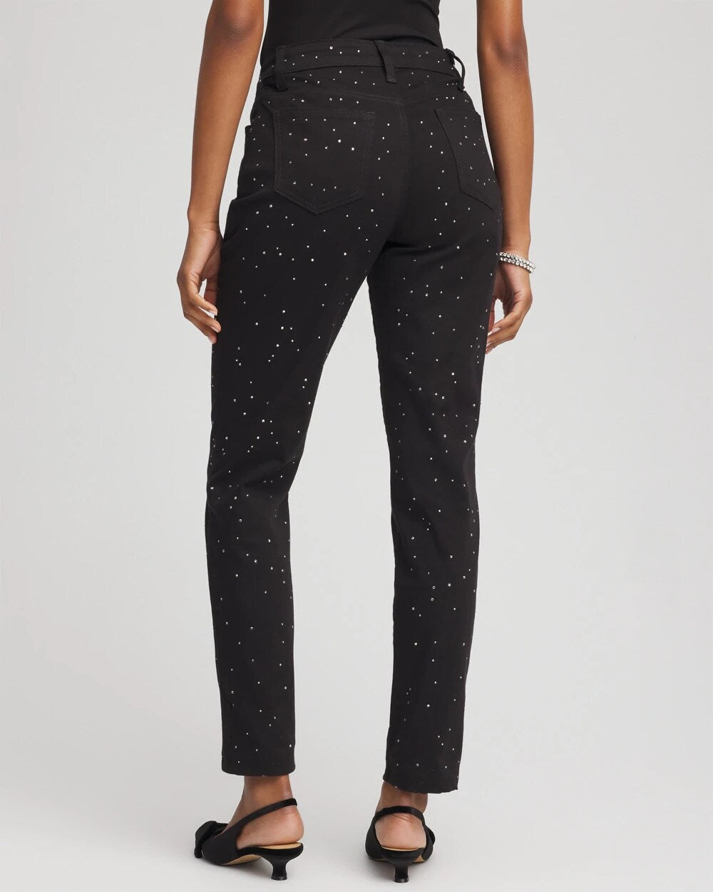 Chico's Sale Black Stone Embellished Girlfriend Slim Ankle Jeans