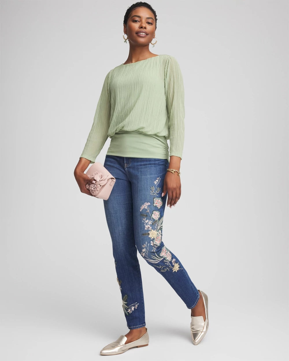 Chico's Outlet Dragon Road Indigo Appliqué Girlfriend Slim Ankle Jeans
