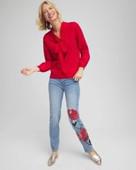 Chico's On Sale Poppy Indigo Placed Floral Girlfriend Slim Ankle Jeans