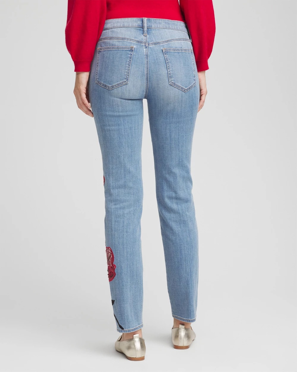 Chico's On Sale Poppy Indigo Placed Floral Girlfriend Slim Ankle Jeans