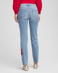 Chico's On Sale Poppy Indigo Placed Floral Girlfriend Slim Ankle Jeans