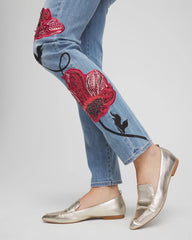 Chico's On Sale Poppy Indigo Placed Floral Girlfriend Slim Ankle Jeans