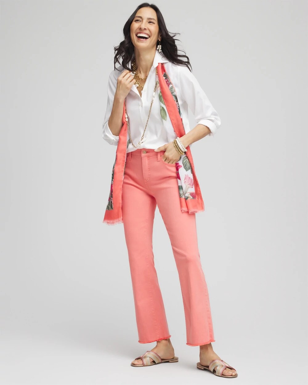 Chico's Outlet Melon Mambo Girlfriend Fray Hem Kick Flare Jeans