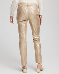 Chico's On Sale Champagne Fizz Girlfriend Slim Ankle Foiled Lace Jeans