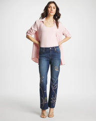Chico's Online Spellbound Indigo Embellished Girlfriend Cropped Flared Jeans