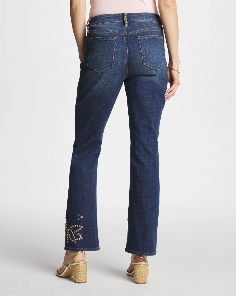 Chico's Online Spellbound Indigo Embellished Girlfriend Cropped Flared Jeans