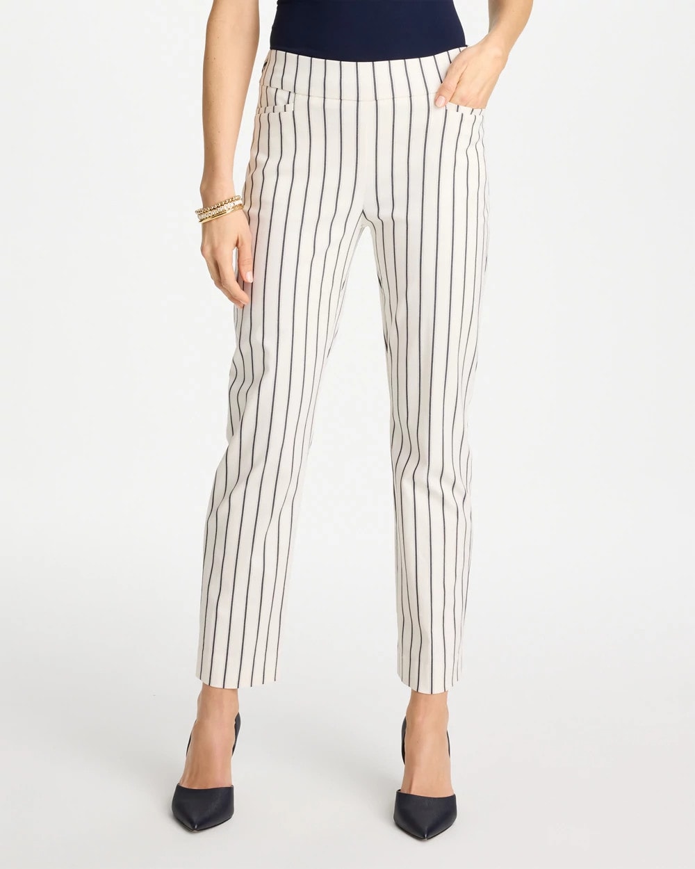 Chico's On Sale Alabaster Pinstriped Brigitte™ Slim Ankle Pants