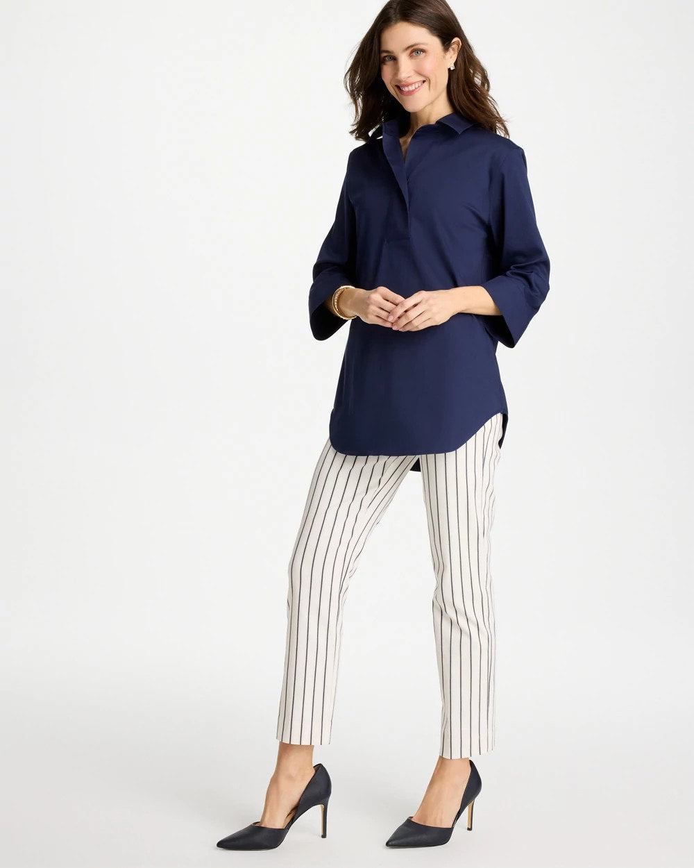 Chico's On Sale Alabaster Pinstriped Brigitte™ Slim Ankle Pants