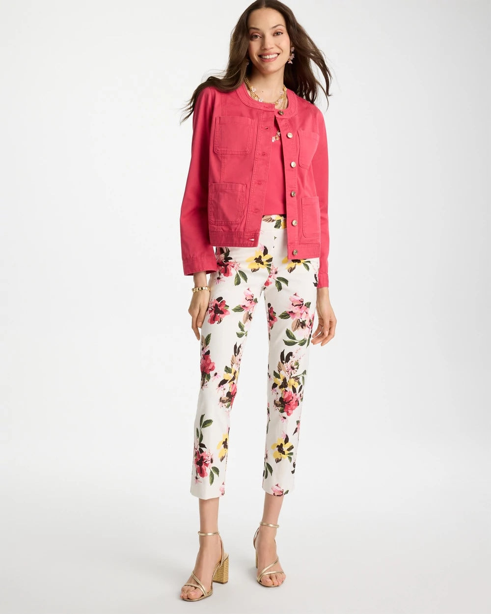 Chico's Sale Hot Honeysuckle Brigitte™ Slim Mari Bloom Crop