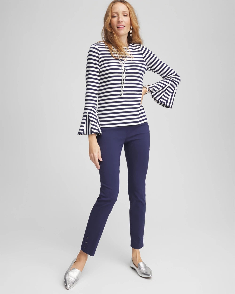 Chico's Discount Passport Blue Brigitte™ Pull-On Slim Rivet Ankle Pants