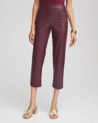 Chico's Sale Blackened Burgundy Faux Leather Brigitte™ Pull-On Cropped Pants
