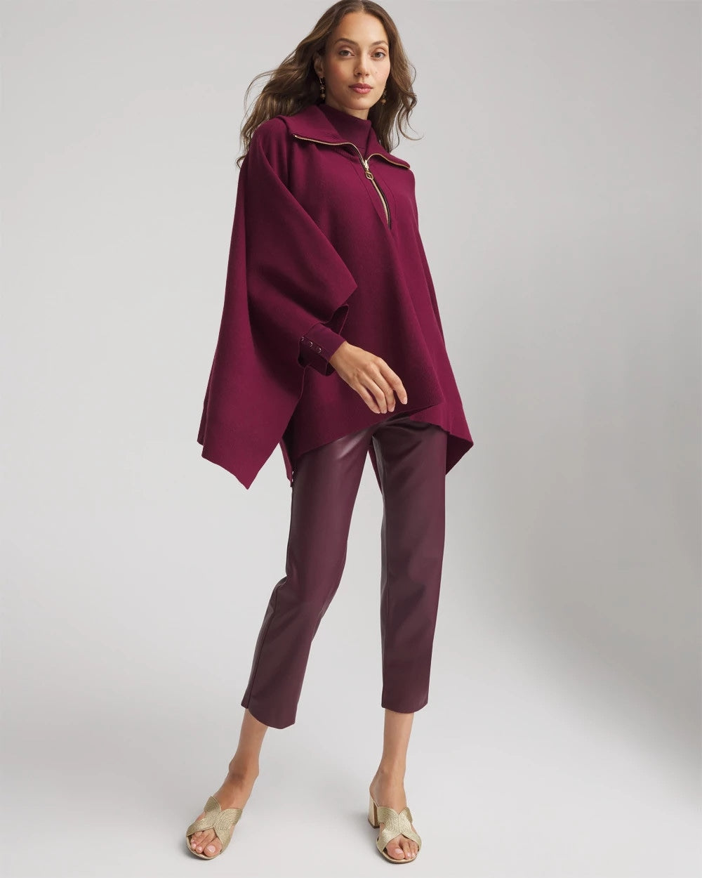Chico's Sale Blackened Burgundy Faux Leather Brigitte™ Pull-On Cropped Pants