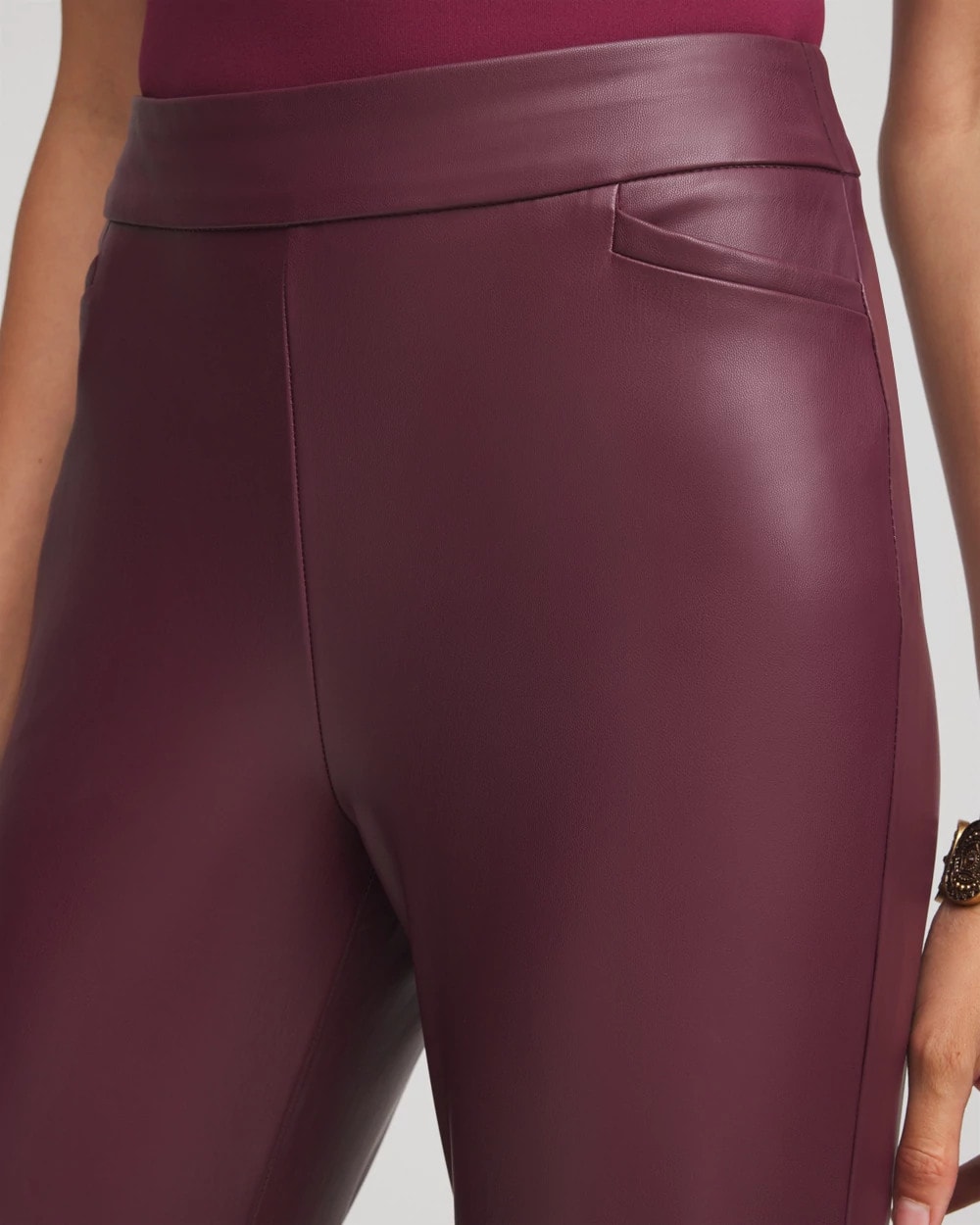 Chico's Sale Blackened Burgundy Faux Leather Brigitte™ Pull-On Cropped Pants