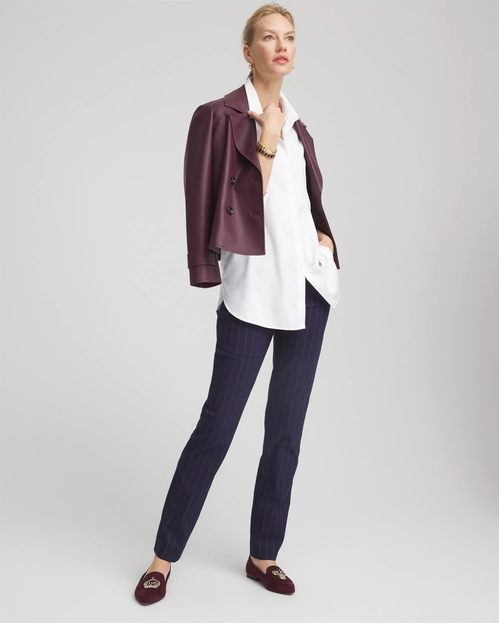 Chico's For Sale Passport Blue Shadow Stripe Brigitte™ Slim Pull-On Pants