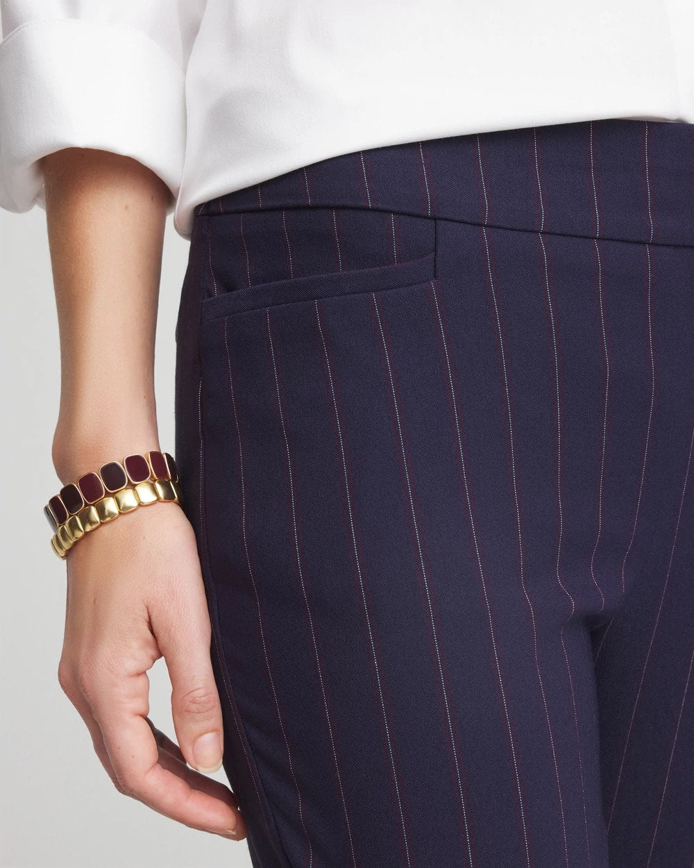 Chico's For Sale Passport Blue Shadow Stripe Brigitte™ Slim Pull-On Pants