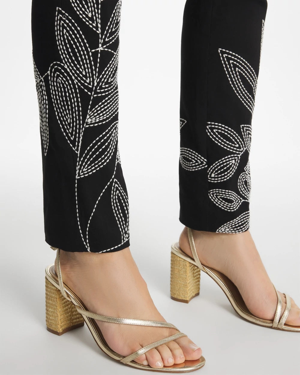 Chico's Outlet Black Floral Soutache Brigitte™ Slim Pull-On Ankle Pants