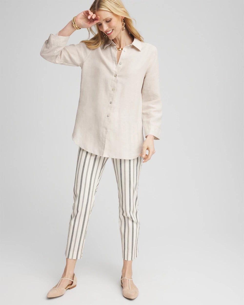 Chico's Online Ecru Brigitte™ Slub Striped Cropped Pants