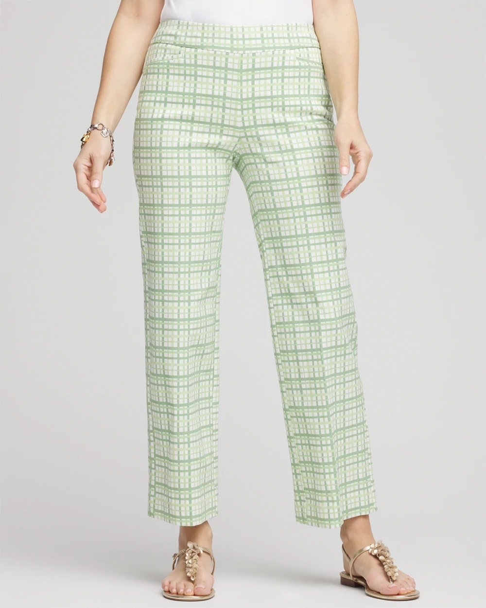 Chico's Discount Moroccan Mint Brigitte™ Wide Leg Plaid Cropped Pants