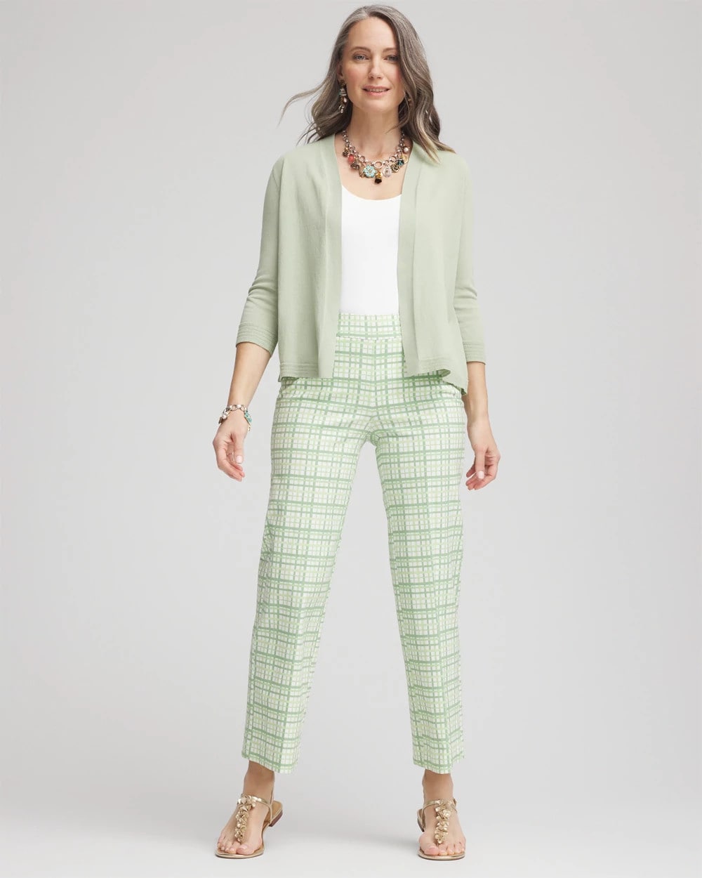 Chico's Discount Moroccan Mint Brigitte™ Wide Leg Plaid Cropped Pants